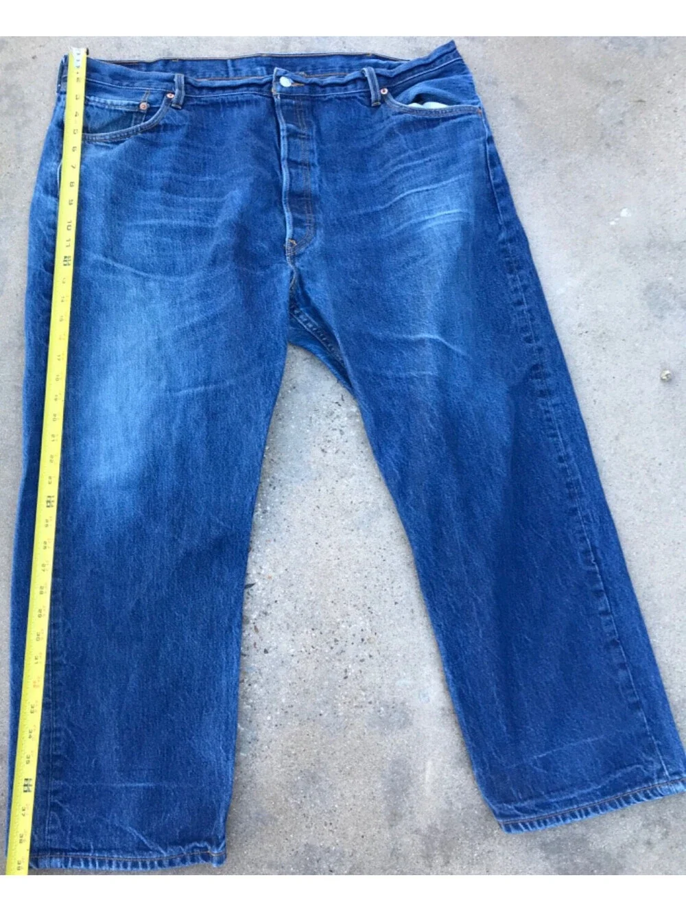 Levi Strauss 501 Jeans  46x30 Button Fly Dark Blue Denim Straight Leg Lite Fade